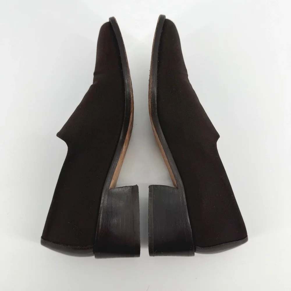 Donald J Pliner Vtg Brown Stretch Fabric Square Toe Loafers‎ Made in Spain 6.5